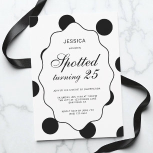 Invitation Fête d'anniversaire 25 ans à pois noirs et blancs