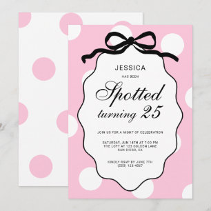 Invitation Fête d'anniversaire 25 ans à pois roses