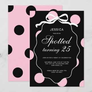 Invitation Fête d'anniversaire 25 ans à pois roses tachetés