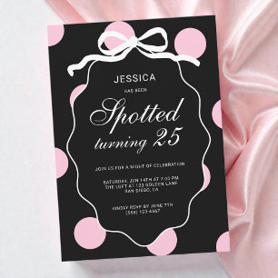 Invitation Fête d'anniversaire 25 ans à pois roses tachetés