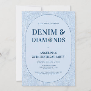 Invitation Fête d'anniversaire 26 ans Denim and Diamonds Blue