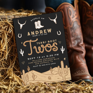 Invitation Fête d'anniversaire 2 ans Cowboy Terri-Boot Twos N