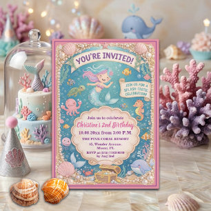 Invitation Fête d'anniversaire 2 ans de sirène amusante sous