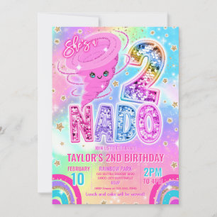 Invitation Fête d'anniversaire 2 ans Two Nado Rainbow Glitter