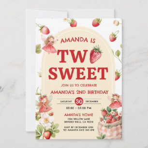 Invitation Fête d'anniversaire 2 ans Two Sweet Strawberry