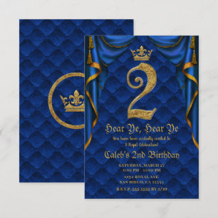 Invitation Fête d'anniversaire 2 DEUX Deux Couronne royale bl