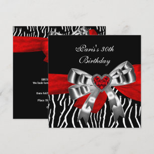 Invitation Fête d'anniversaire 30 ans argent rouge noir blanc