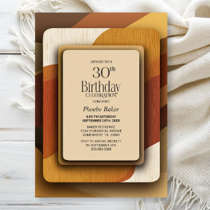 Invitation Fête d'anniversaire 30 ans aux tons terreux rayés