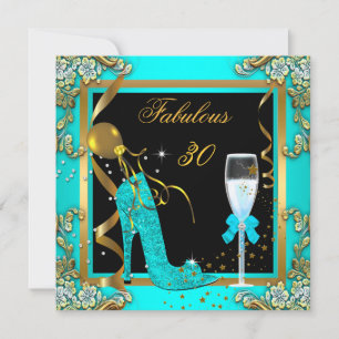 Invitation Fête d'anniversaire 30 ans bleu sarcelle or fabule