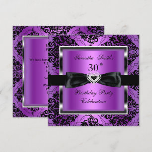 Invitation Fête d'anniversaire 30 ans Damassé Violet Argent N