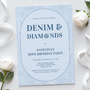 Invitation Fête d'anniversaire 30 ans Denim and Diamonds Blue