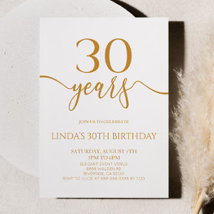 Invitation Fête d'anniversaire 30 ans élégante minimaliste ch