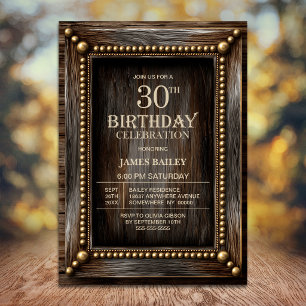 Invitation Fête d'anniversaire 30 ans en bois rustique