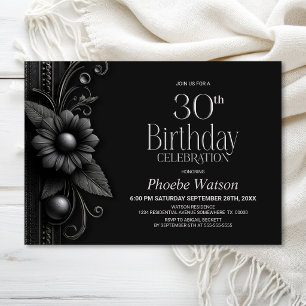 Invitation Fête d'anniversaire 30 ans Grey Flower
