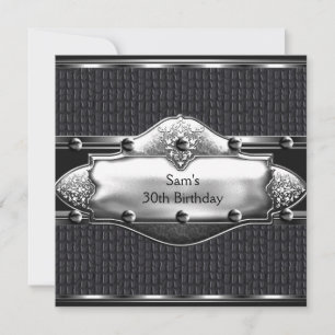 Invitation Fête d'anniversaire 30 ans Hommes Cuir Argent Homm