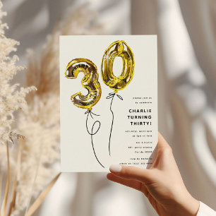 Invitation Fête d'anniversaire 30 ans Minimal Gold 30 Ballon