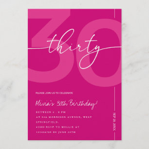 Invitation Fête d'anniversaire 30 ans minimaliste rose modern
