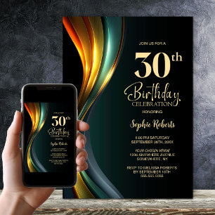 Invitation Fête d'anniversaire 30 ans noir et or moderne