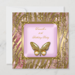 Invitation Fête d'anniversaire 30 ans Papillon Zèbre Rose Or