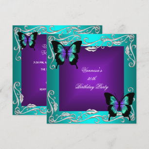 Invitation Fête d'anniversaire 30 ans Papillons Violet Turquo