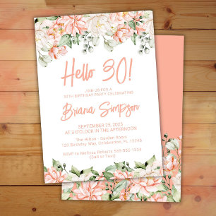 Invitation Fête d'anniversaire 30 ans Peach Blush Ivory Flora