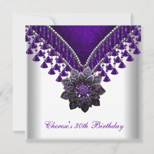 Invitation Fête d'anniversaire 30 ans perles violettes blanch
