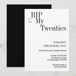 Invitation Fête d'anniversaire 30 ans RIP Twenties Minimal
