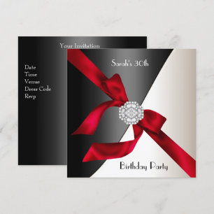 Invitation Fête d'anniversaire 30 ans Rouge Blanc Noir Diaman
