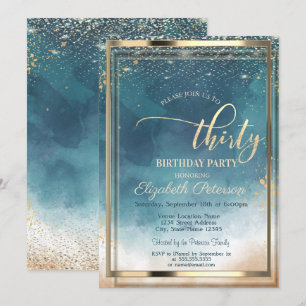 Invitation Fête d'anniversaire 30 ans Splash aquarelle Cadre
