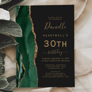 Invitation Fête d'anniversaire 30 ans vert émeraude Agate dor