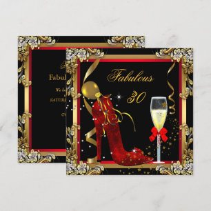 Invitation Fête d'anniversaire 30 Fabuleuse Or Rouge