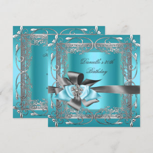 Invitation Fête d'anniversaire 30e Turquoise bleu gris argent