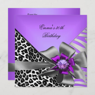 Invitation Fête d'anniversaire 30e Zebra Leopard Purple Black