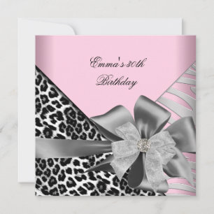 Invitation Fête d'anniversaire 30e Zebra Leopard rose noir