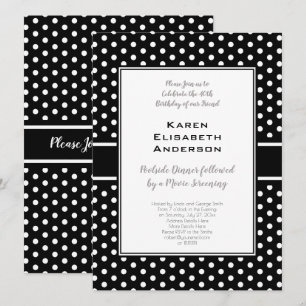 Invitation Fête d'anniversaire 40 ans à pois noirs et blancs