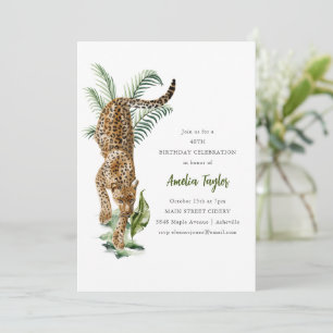 Invitation Fête d'anniversaire 40 ans aquarelle léopard de ju