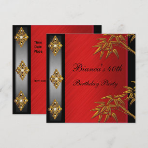 Invitation Fête d'anniversaire 40 ans asiatique or bambou rou