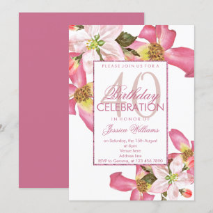 Invitation Fête d'anniversaire 40 ans aux fleurs aquarelles e