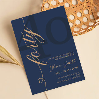 Invitation Fête d'anniversaire 40 ans Bleu Nuit & Or Moderne