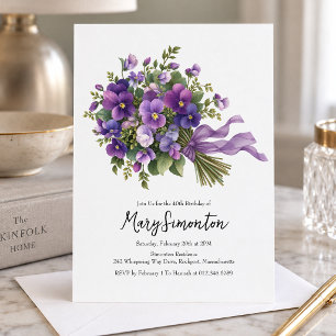 Invitation Fête d'anniversaire 40 ans Bouquet floral violet
