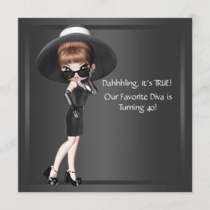 Invitation Fête d'anniversaire 40 ans femme diva noir amusant