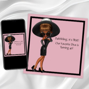 Invitation Fête d'anniversaire 40 ans femme diva noir amusant