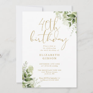 Invitation Fête d'anniversaire 40 ans Floral Greenery