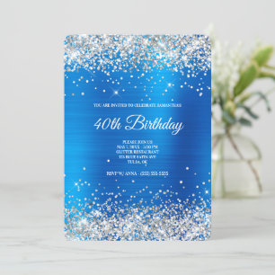 Invitation Fête d'anniversaire 40 ans Glitter Argent Satin Bl
