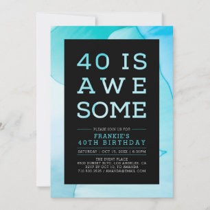 Invitation Fête d'anniversaire 40 ans Ink Marble Typographie 