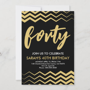 Invitation Fête d'anniversaire 40 ans minimaliste moderne Or