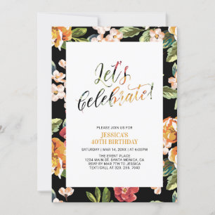 Invitation Fête d'anniversaire 40 ans motif floral tropical a