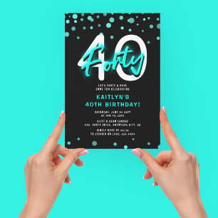Invitation Fête d'anniversaire 40 ans Neon Teal Thirty