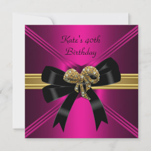 Invitation Fête d'anniversaire 40 ans riche royal noir rose v