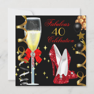 Invitation Fête d'anniversaire 40 ans Rouge Noir Or 40 & Fabu